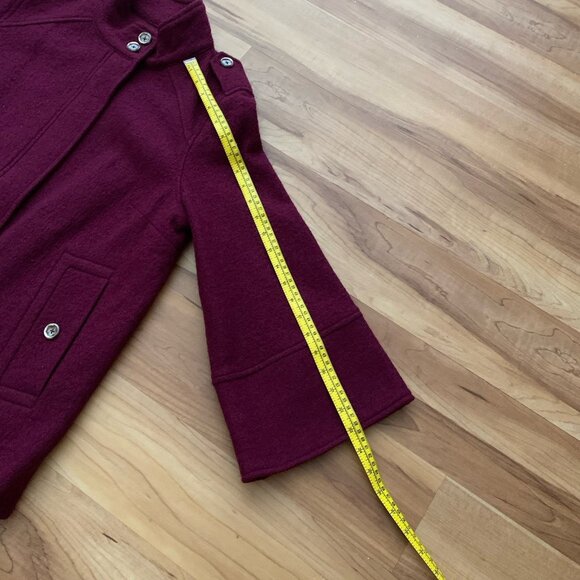 Chico's Boiled Wool Jacket 1 M Medium Burgundy Red Mock Neck Epaulettes Zipper - Picture 7 of 12